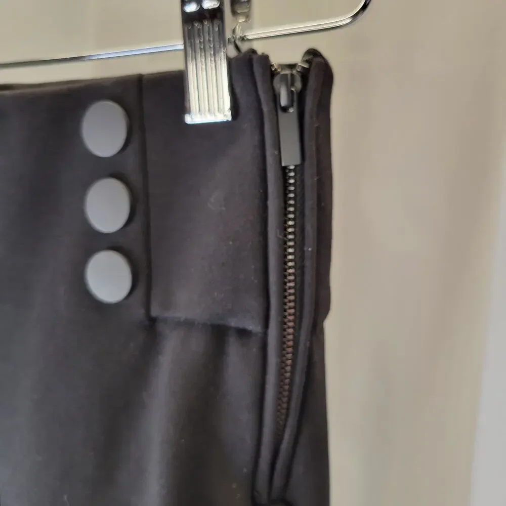 Zara Black Knit Button Front Skinny Dress Leggings Side Zip, XS